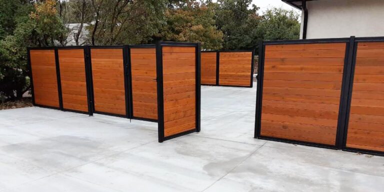 horizontal red stained picket fence