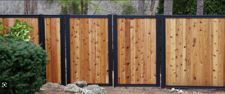 wood fence with iron frame